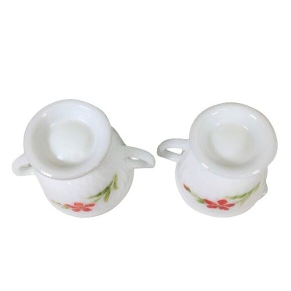 Macbeth Evans Monax Petalware Florette Red Floral Cream & Sugar Bowl Set Footed - Picture 7 of 8